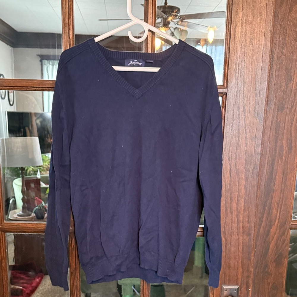 Jack Nicklaus Mens V-Neck Sweater Navy Blue‎ Cotton Golden Bear Logo Large